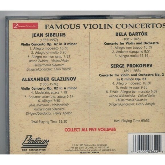 FAMOUS VIOLIN CONCERTOS VOL 1, 2-CDS, SIBELIUS - Picture 2 of 2